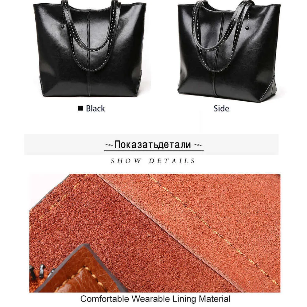 Zency Soft Cowhide Leather Fashion Women Shoulder Retro Brown Tote Handbag Large Capacity Lady Shopping Bag Black Grey_voghion.com