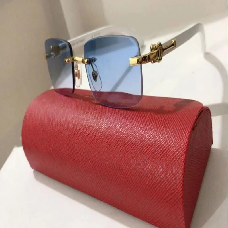 Designer Sunglasses Yellow Polarized Rimless Square Horn Glasses_voghion.com