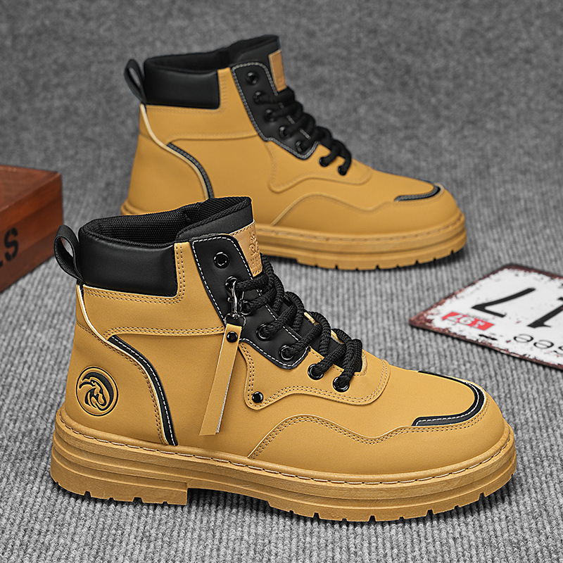 25 Martin Boots, Men’s High-top Yellow Boots, Men’s Thick-soled Short Boots, Trendy Shoes