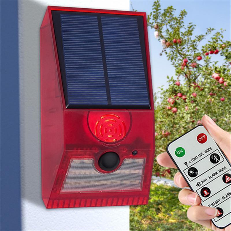 LED Solar Alarm Væglampe Trådløs Bevægelsessensor LED Advarselslys Sikkerhedslampe Strobelys Fjernbetjening Udendørs Have_voghion.com