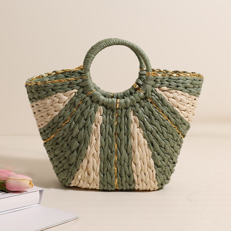Handtaschen, Strohtaschen im ländlichen Stil mit großem Fassungsvermögen, neue handgewebte Taschen in Kontrastfarbe,_voghion.com