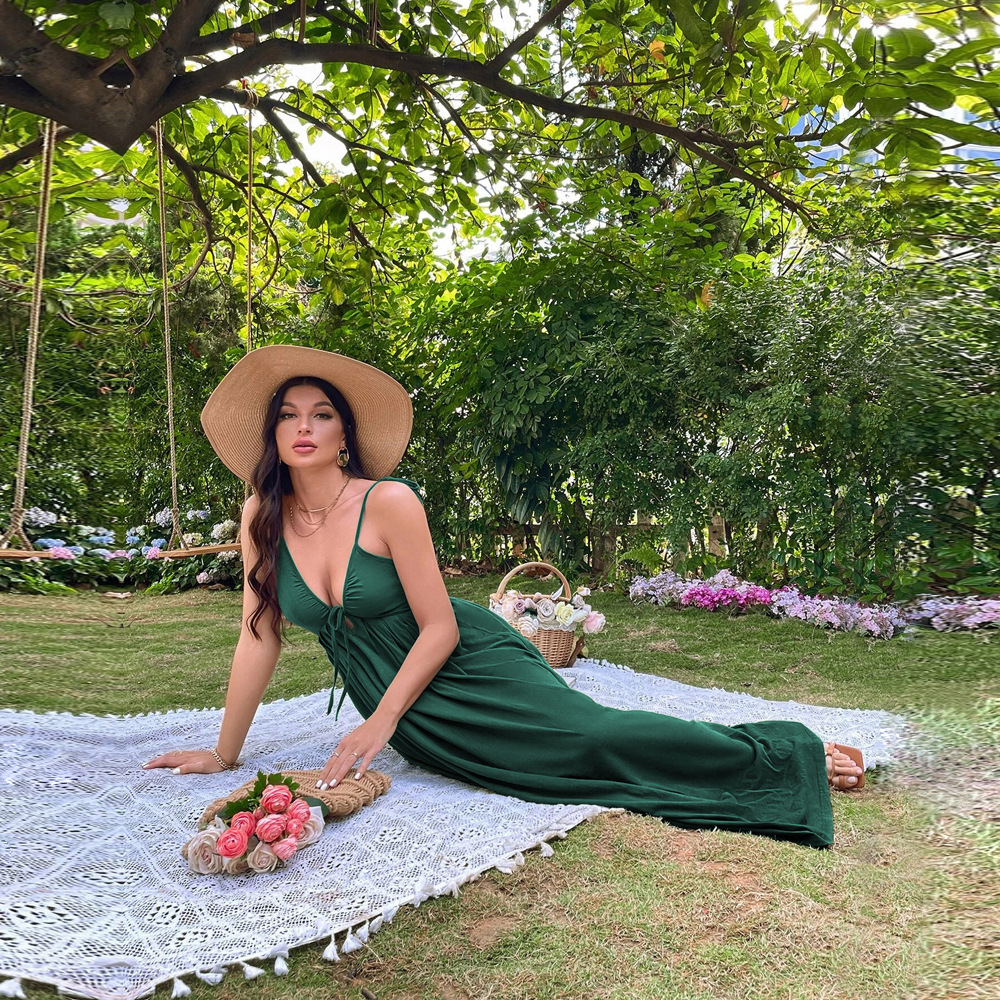 Women's Beach Dress Resort Style Open Back A-line Long Summer Dress_voghion.com