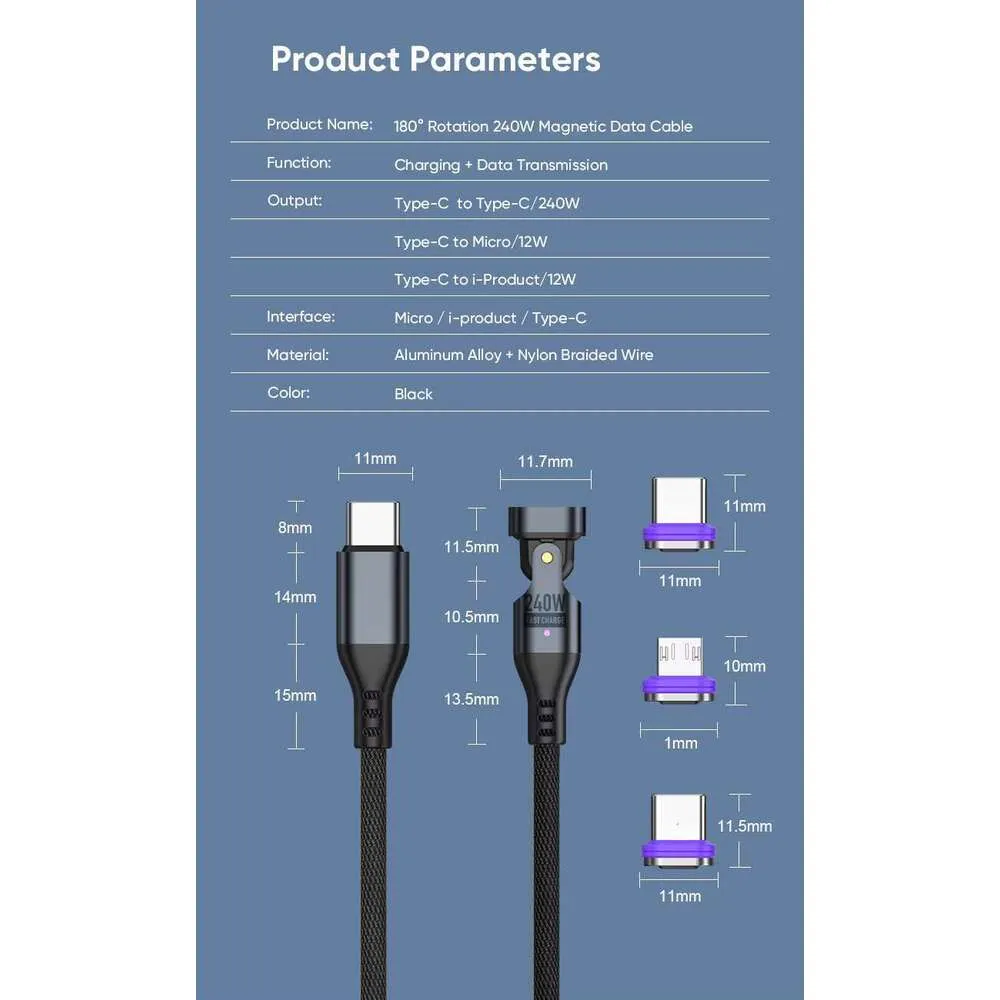 Creative Mobile Phone Accessories Durable Magnetic 3-in-1 Convenient Charger 240 Wc Cable Fast Charging Micro_voghion.com
