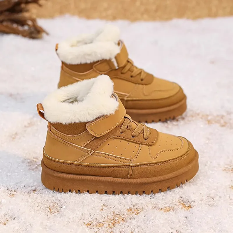 Warm Boys Girls Winter with Fur Kidsnest Kids Snow Boots Children Soft Bottom Shoes Sizes US11C-US6Y_voghion.com