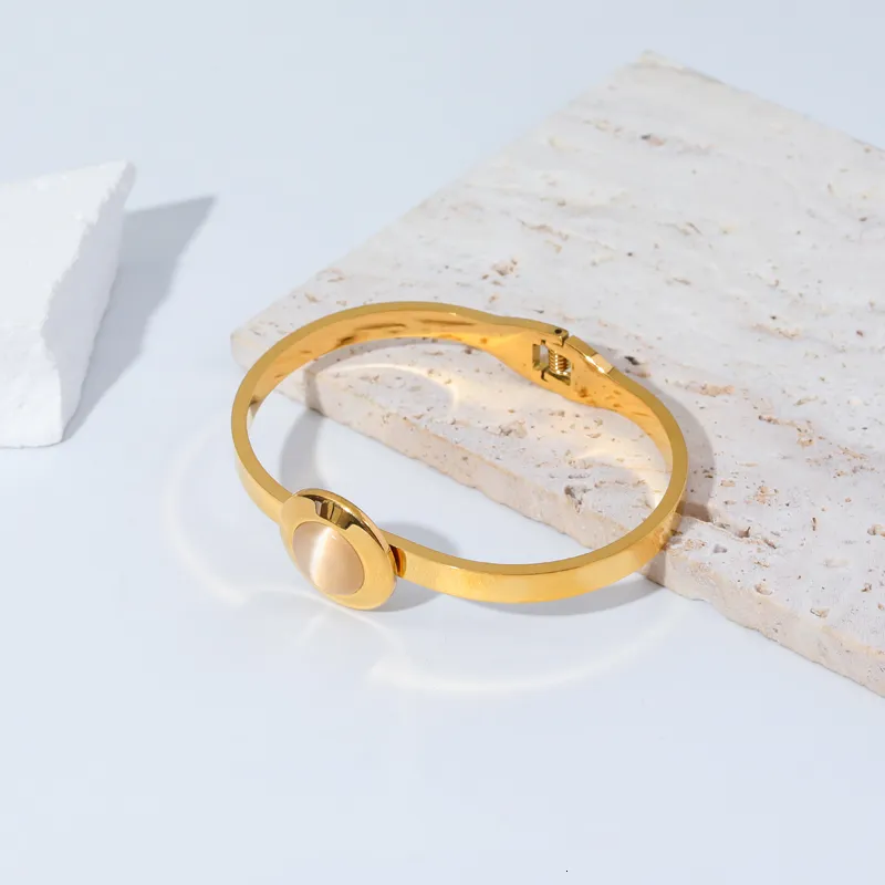 Stone Bangle Bracelet For Women Stainless Steel Waterproof Jewelry_voghion.com