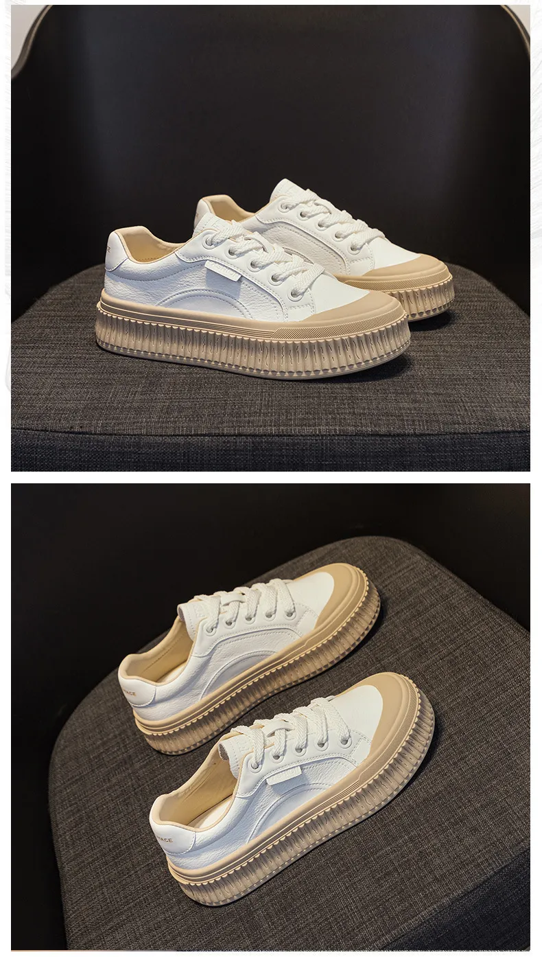 Sieviešu ikdienas galda apavi no īstas ādas, paaugstināta, bieza zole, nodilumizturīgs, neslīdošs cepums un elpojošs_voghion.com