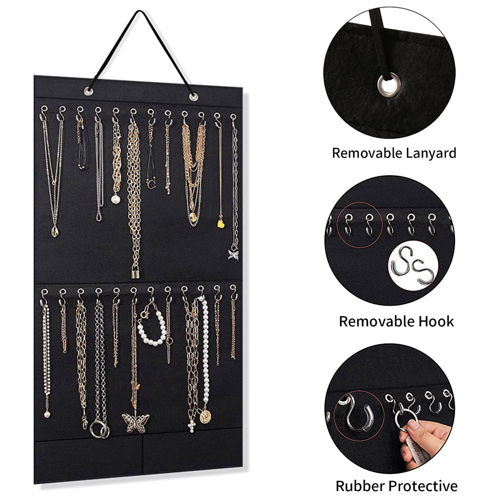 Kaelakee korraldaja rippuvate ehete korraldaja vildist dekoratiivsed seinale kinnitatavad kõrvarõngad käevõru hoiustuskuvari hoidik 24 konksuga_voghion.com