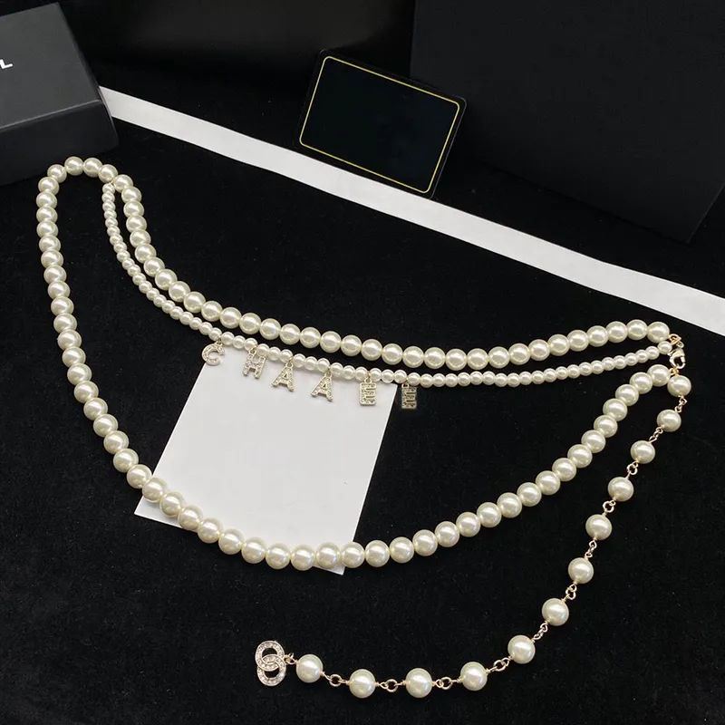 Fashion Womens Chain Belt Diamond Letter Pendant Waist Chains Designer Pearl Belts Charm Girdle Double Layer Waistband_voghion.com