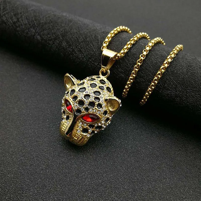 Collier avec pendentif tête de léopard Hip Hop Cool cadeau pour hommes en acier titane plaqué or bijoux rap_voghion.com