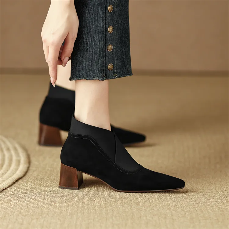 2024 New Spring Square Toe Women Pumps High Women's Heels Party Shoes Retro Kid Suede D074_voghion.com