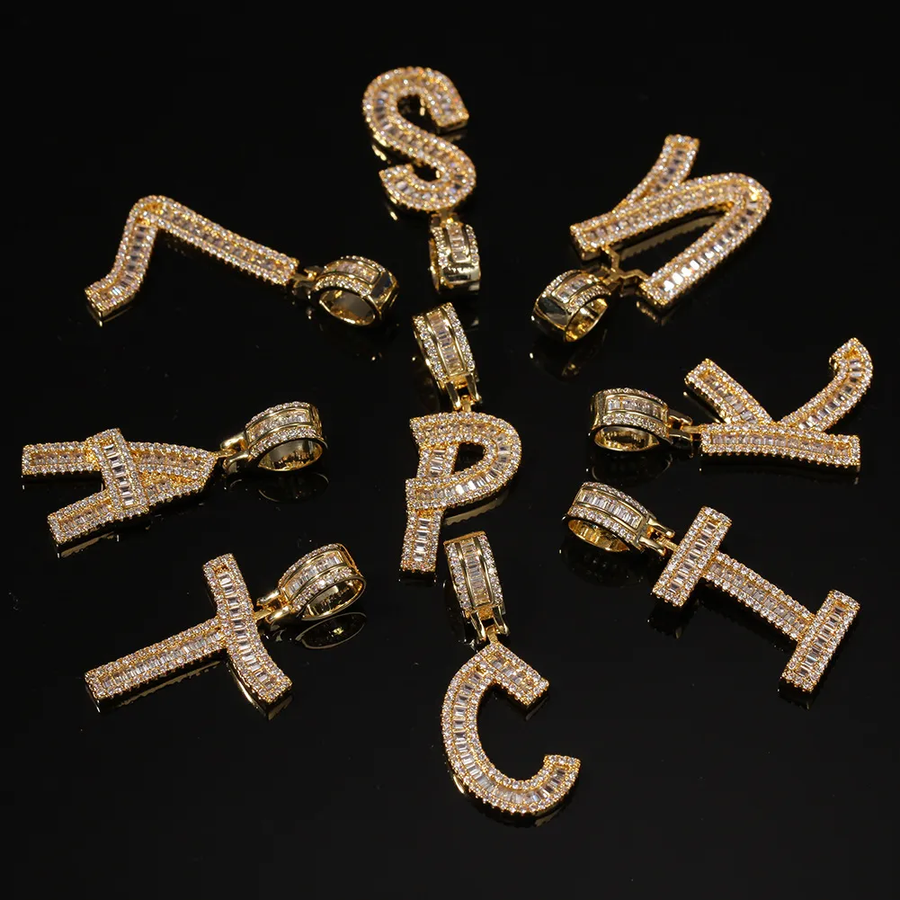 Nouveau collier pendentif personnalisé Bling Diamond A-Z Initial Letters Custom Name Iced Out CZ Zircon Gold Hip Hop Rapper_voghion.com