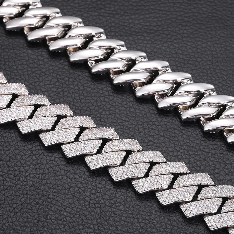 Herren Hip Hop Hochwertige lange Schnalle 20MM breit 4-reihige Moissanit Diamant Cuban Link Kette Trendy Ketten Halskette_voghion.com