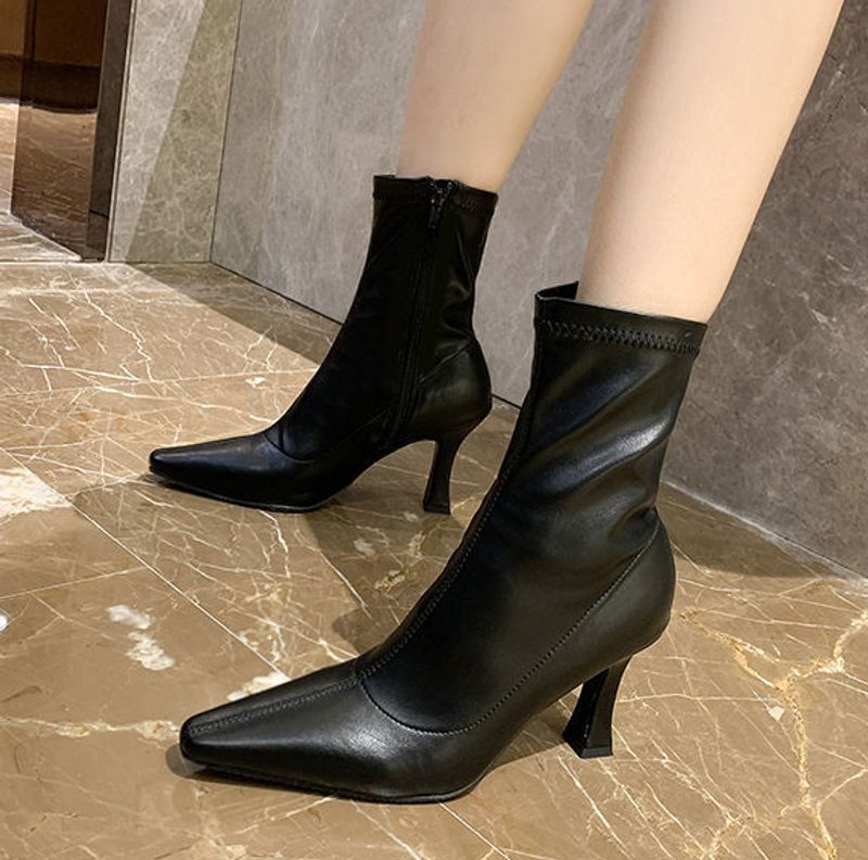 Schuhe Halbhohe Damenstiefel mit mittelhohem Absatz, braune Schuhe für Damen, mit Absätzen, elegant, wasserdicht, Winter 2023, Neuheit, schick_voghion.com