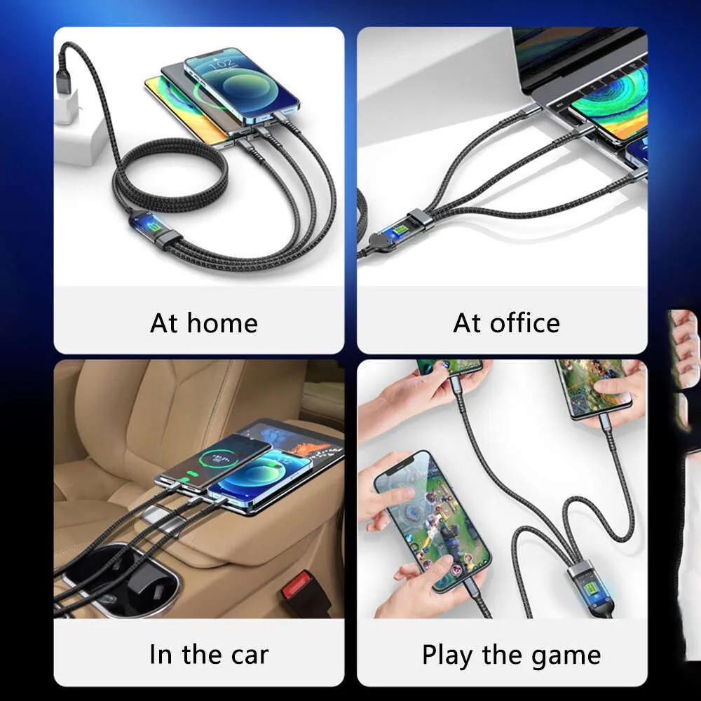 100W Cyber Edition Transparent Window Night Light LED Braided One Tow Three Data Cable Type-C Cell Phone Fast Charging_voghion.com