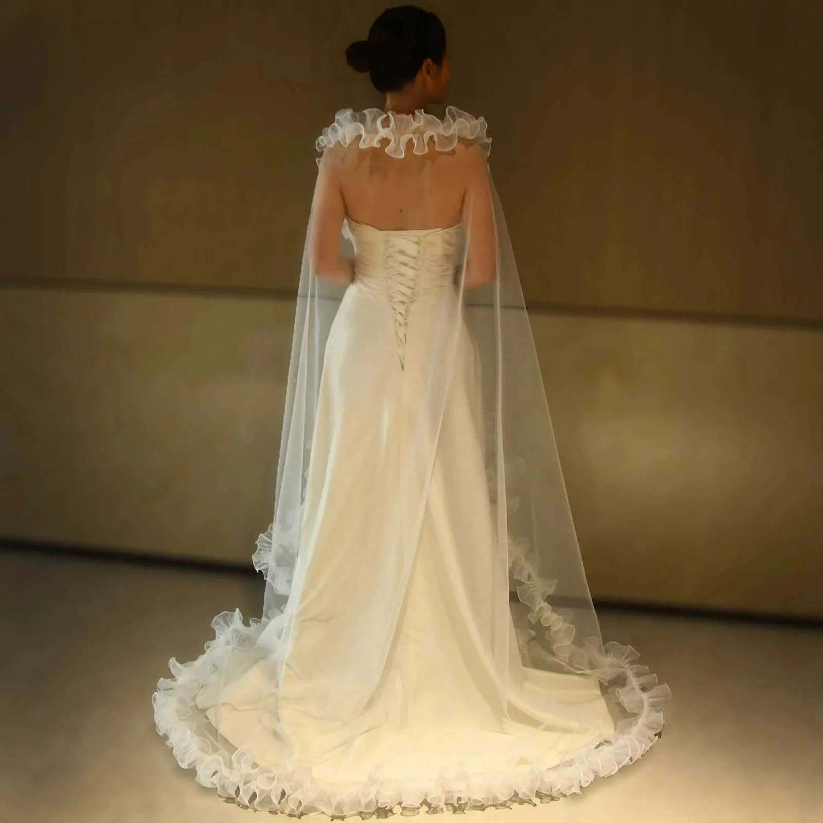 Haarschmuck V212 Brautschleier mit schicken Rüschen KEIN KAMM Schleier Bolero Schal abnehmbares Hochzeitsaccessoire_voghion.com