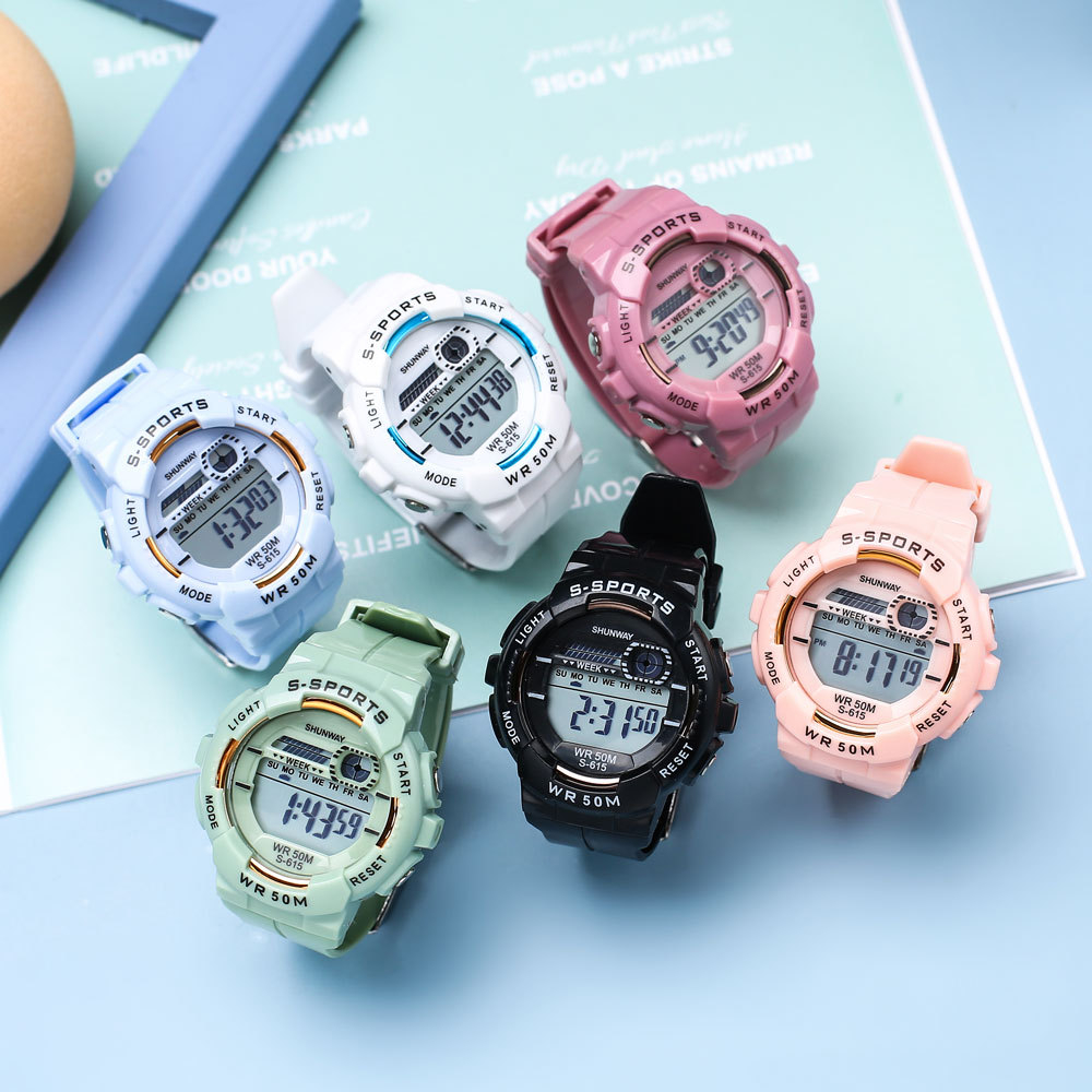 Boys and Girls watches Color Macaron electronic watch 50M waterproof sports leisure watch Teenager student timing multi-function watch_voghion.com