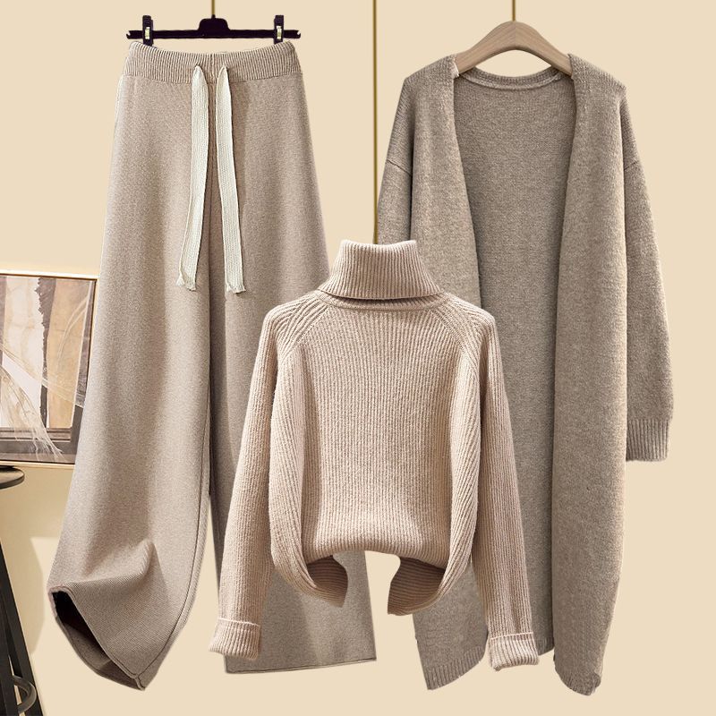 Vêtements pour femmes nouveaux costumes d'automne pour femmes veste cardigan de style paresseux avec pull slim pantalon large costume trois pièces pour femmes