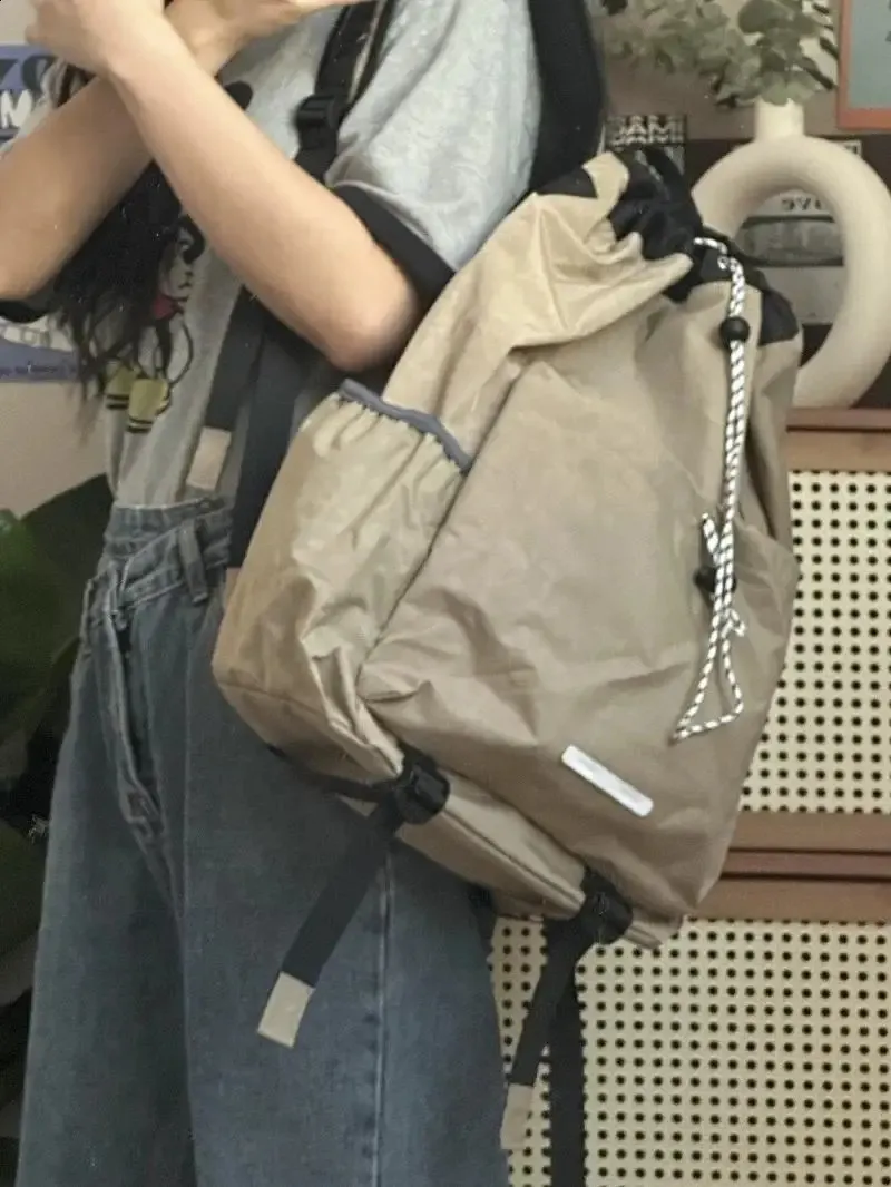 Drawstring Korean Vintage Students Schoolbags Trendy Casual All Match Preppy High-capacity Sports Simple Travel Bags_voghion.com