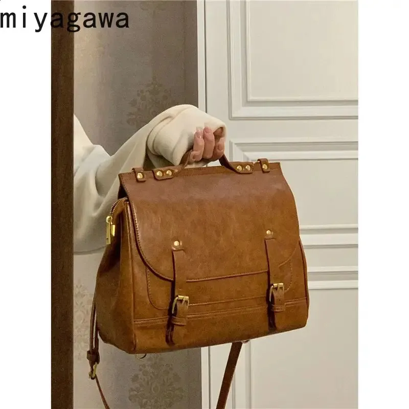 Bolso bandolera vintage Miyagawa, estilo preppy, estilo cartero, mochilas informales 240731_voghion.com