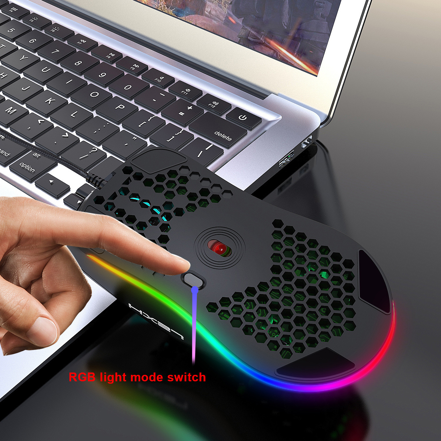 Set nou de 61 de taste cu fir, luminos, cu mouse RGB cu orificii, tastatură pentru jocuri de birou_voghion.com