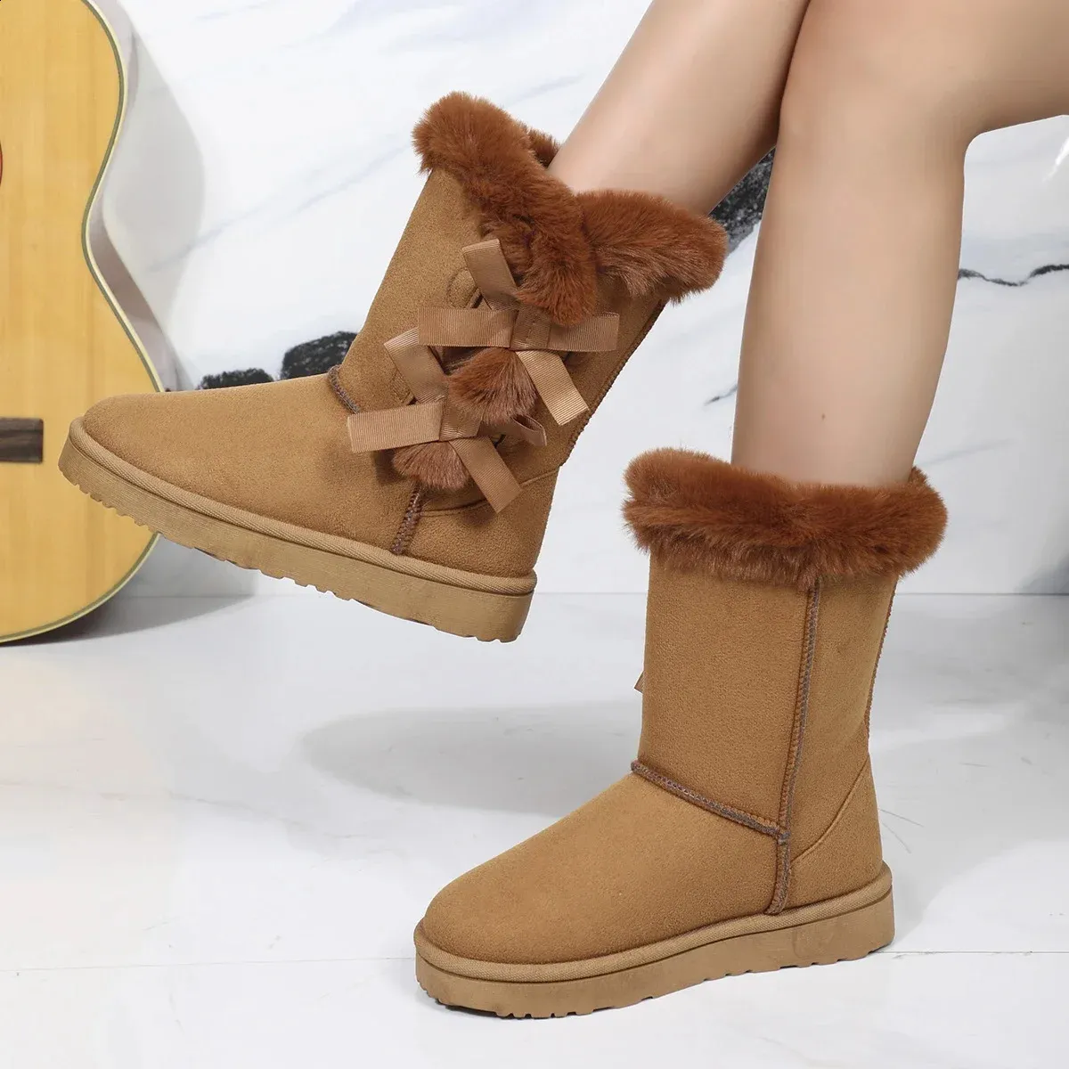 Classic Plush Snow and Calf Wool Boots Warm Winter Womens Shoes 240826_voghion.com
