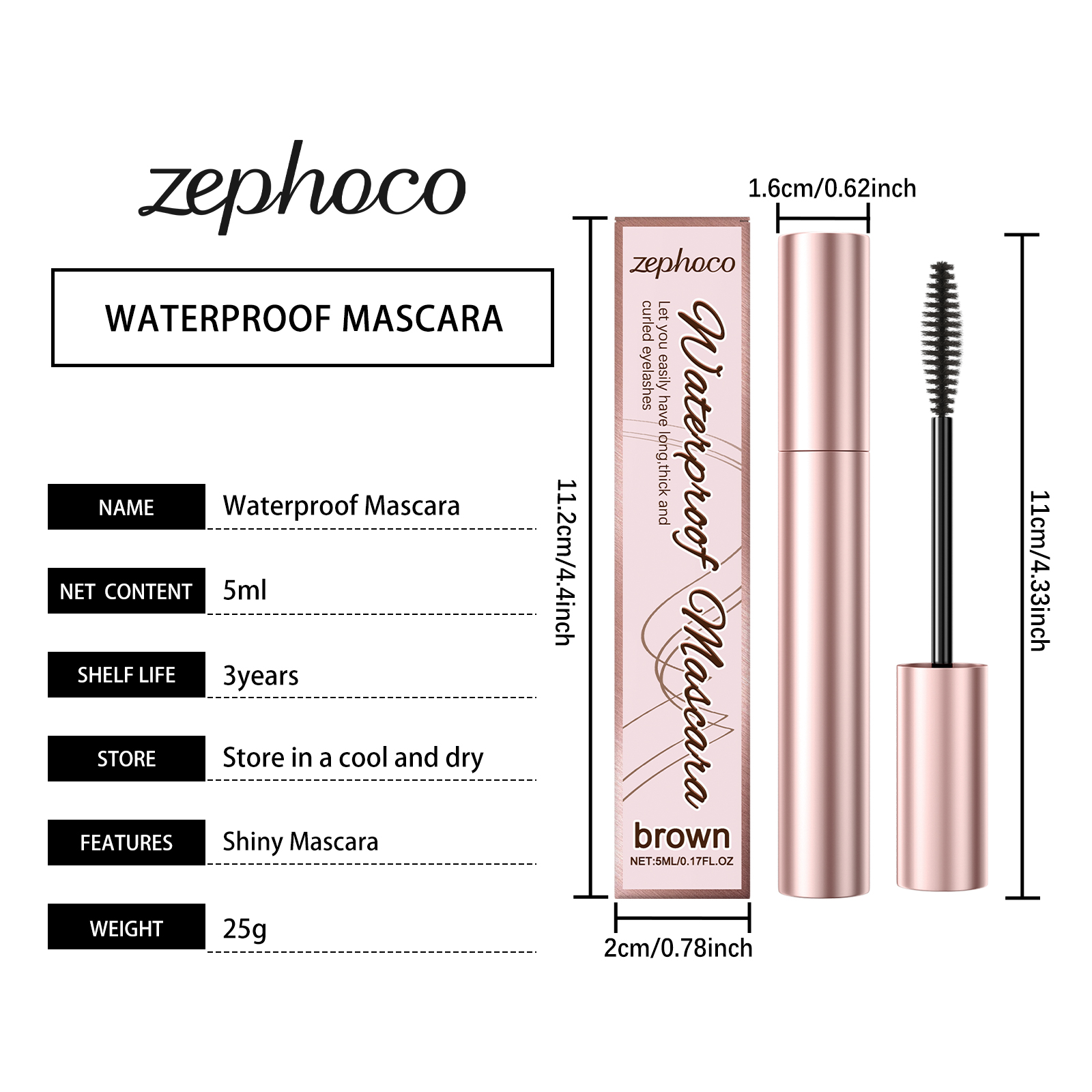 Zephoco Brown Curl Mascara Natuurlijke look Langdurige, veegvaste, dagelijkse, voedende formule_voghion.com