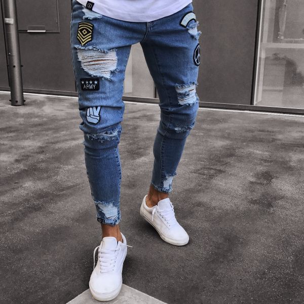 Nouveaux jeans pour hommes, jeans les plus vendus, trou au genou, fermeture éclair, pantalons pour hommes