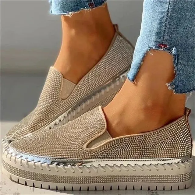 Sequined Platform Sneakers For Women Comfortable Lace-up Trainers_voghion.com