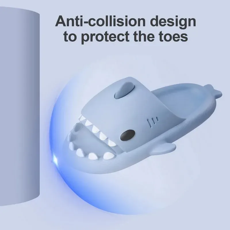 2024 Men Shark Slippers Boy Bathroom Non-Slip Flat Sandals Adults Outdoor Soft Thick Slides Kids Cute Solid Color EVA_voghion.com