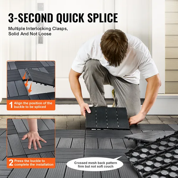 Interlocking Deck Tiles Weatherproof Outdoor Flooring Dark Grey_voghion.com