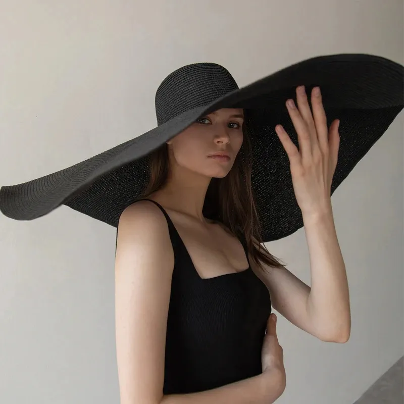 Foldable Women Oversized Ppy Straw Hat 70cm Diameter Large Brim Summer Sun Hats Panama Travel Beach Wholesale 240619_voghion.com