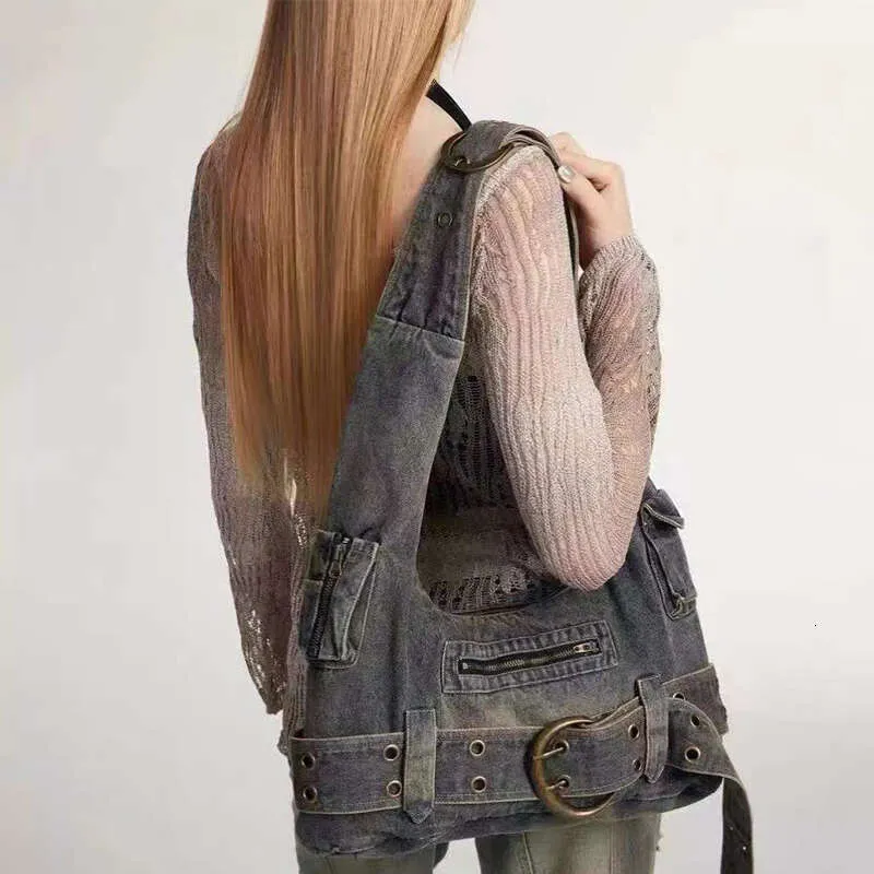 Bolsa de ombro feminina vintage jeans punk da moda, bolsa de mão grunge de rua Y2k, bolsa de mão retrô gótica casual para meninas, bolsas de axila_voghion.com