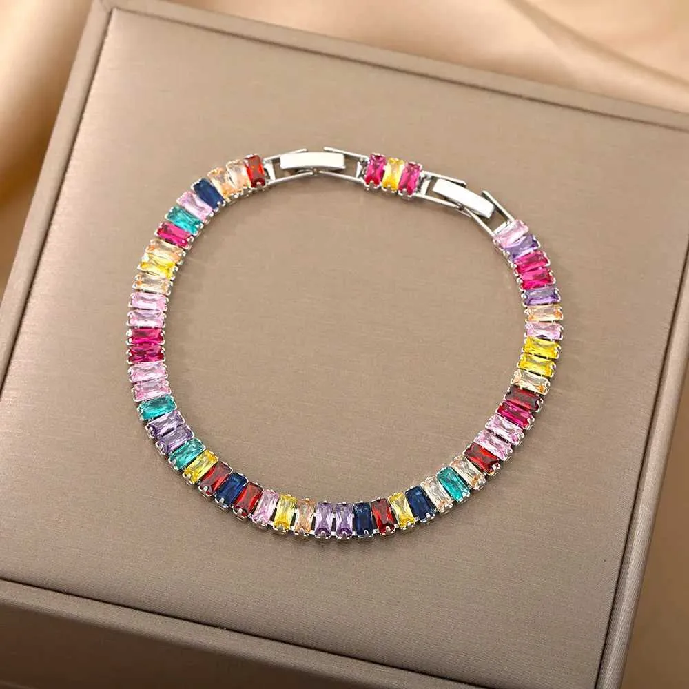 Adjustable Cubic Zirconia Bangle Bracelet Rainbow Fine Jewelry_voghion.com