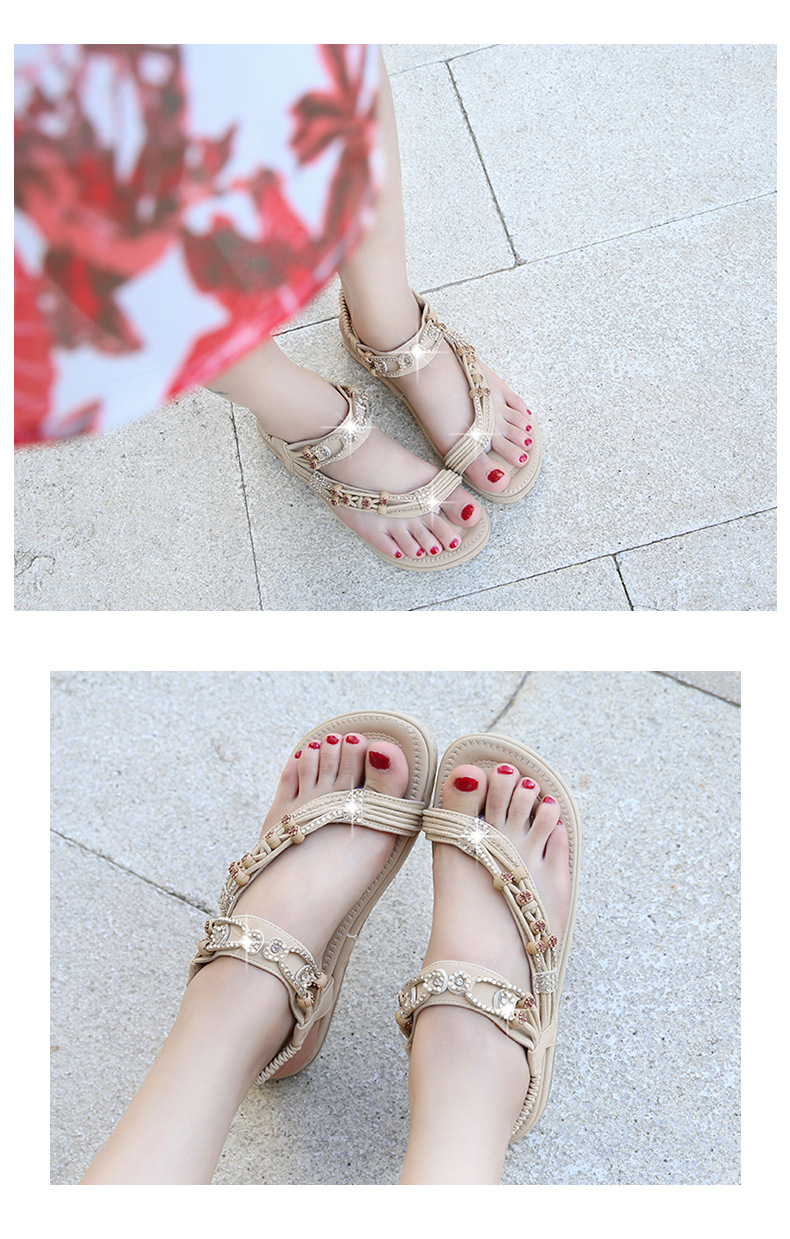 Women’s Rhinestone Flat Sandals Vintage Beaded Soft Shoes_voghion.com