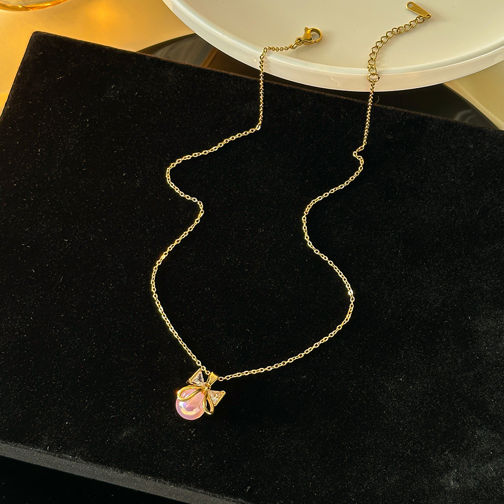Collar con perlas de colores y cadena dorada para mujer_voghion.com