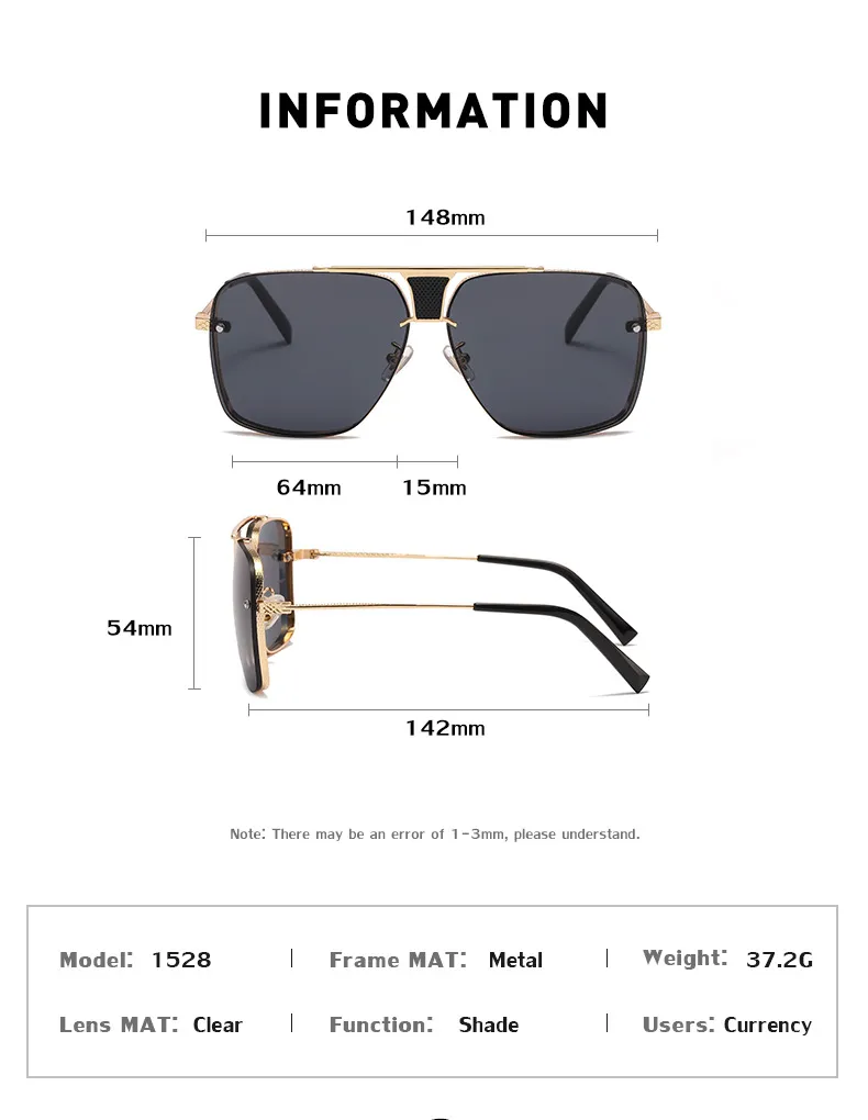 Lunettes de soleil carrées à carreaux pour hommes et femmes, design rétro, décoratives, tendance, grandes lunettes en métal_voghion.com