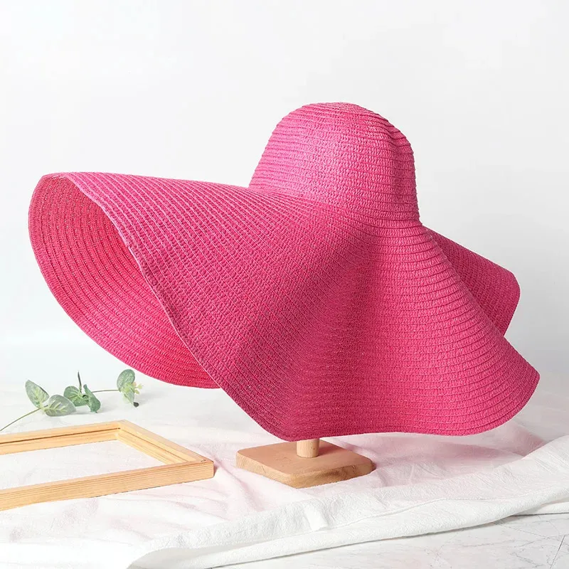Foldable Women Oversized Ppy Straw Hat 70cm Diameter Large Brim Summer Sun Hats Panama Travel Beach Wholesale 240619_voghion.com