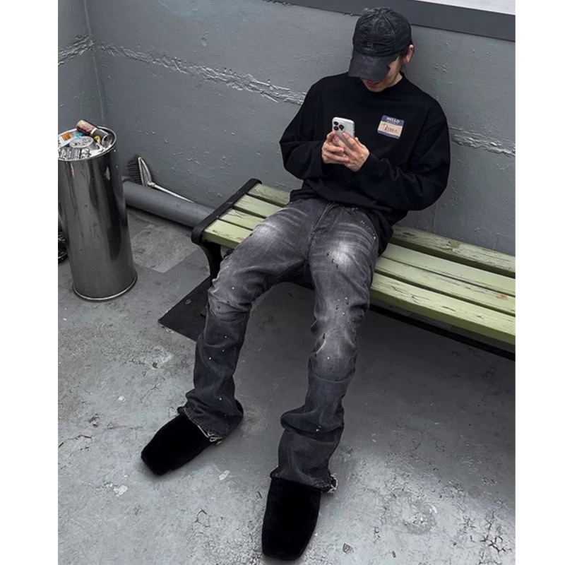 Men's Clothing Far Archive Vintage Machete Old Flared Washed Ink Splashed Edge Damaged Whisker Jeans