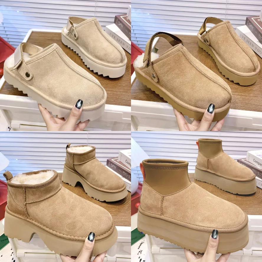  U GG Designer Boots slippers Tasman by Tazz Elegant Tazza Platform Slip-On Shoes Unisex Maroon Leather Ankle Booties Ideal_voghion.com