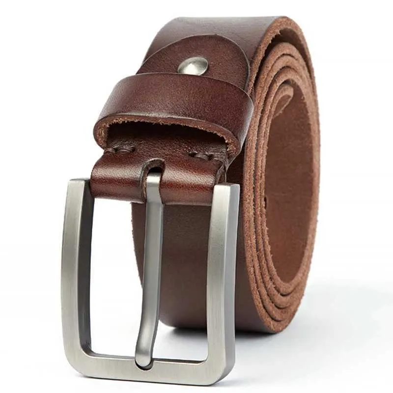 Natürlicher echter Kuhledergürtel mit massiver Stahlschnalle, originaler Herrengürtel, geeignet für Jeans und Freizeithosen W240909_voghion.com