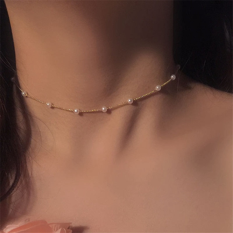 Nuova collana girocollo con catena a clavicola in perle alla moda, gioiello da collo per donna_voghion.com