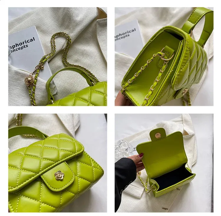 Bolso de hombro a cuadros de moda, informal, con correa de cadena, cruzado, de piel sintética, pequeño, con asa superior, 240830_voghion.com