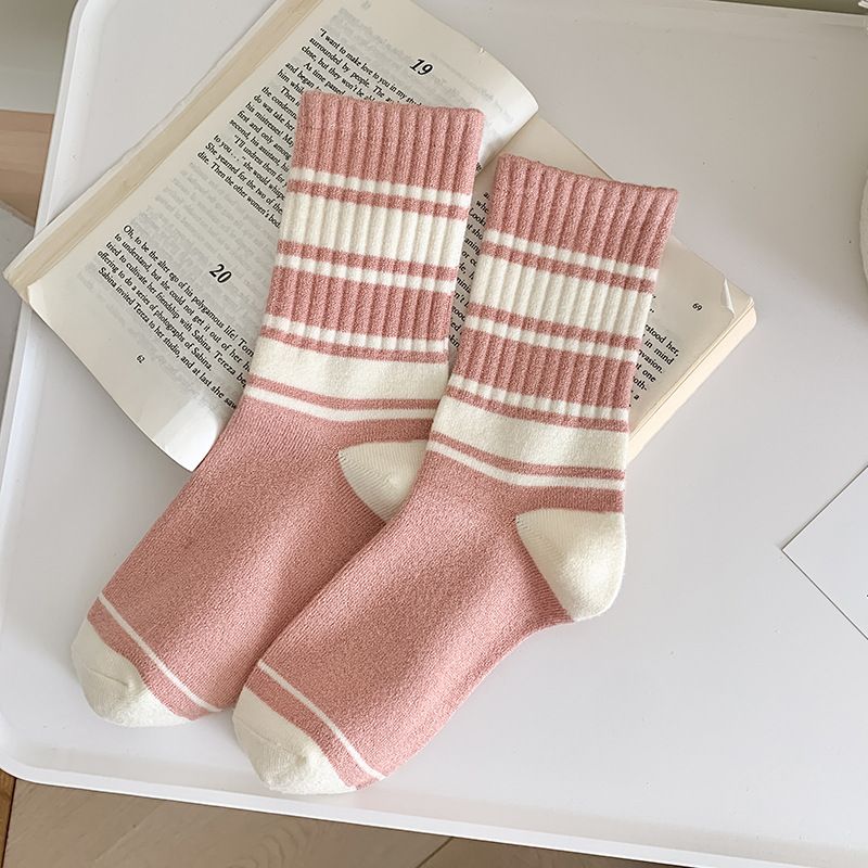 Solid color cotton for children, winter rabbit cashmere, thick midsole women's s, striped embroidery, high elastic_voghion.com