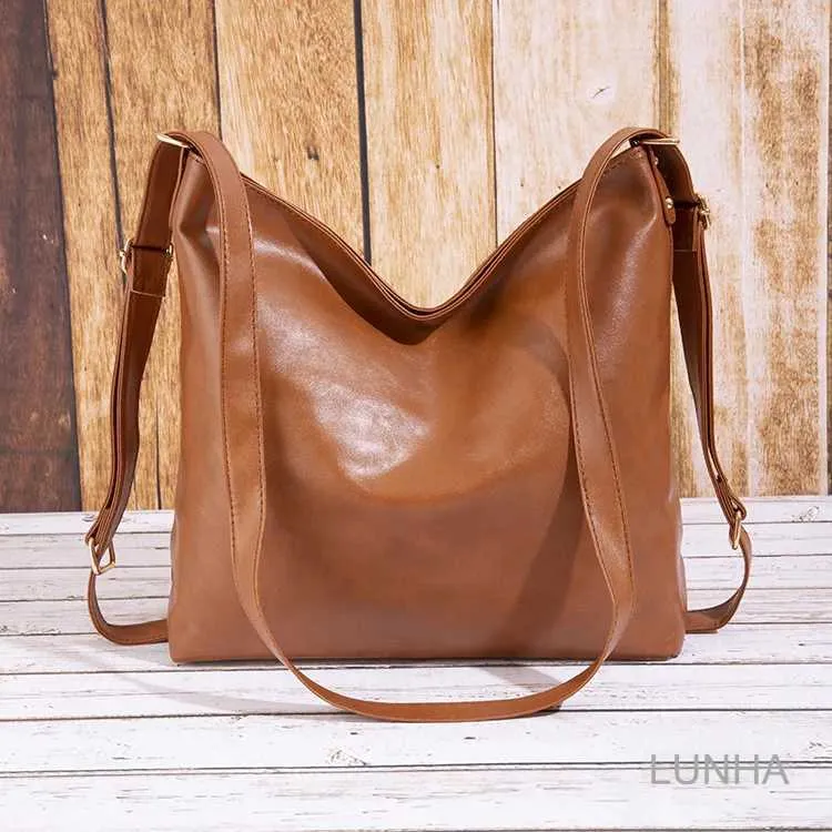 Damen-Rucksack 2-in-1, modisch, Retro, geöltes Wachs-PU-Leder, Schultertasche mit großem Fassungsvermögen, Crossbody-Tasche, einfarbig, britisch_voghion.com
