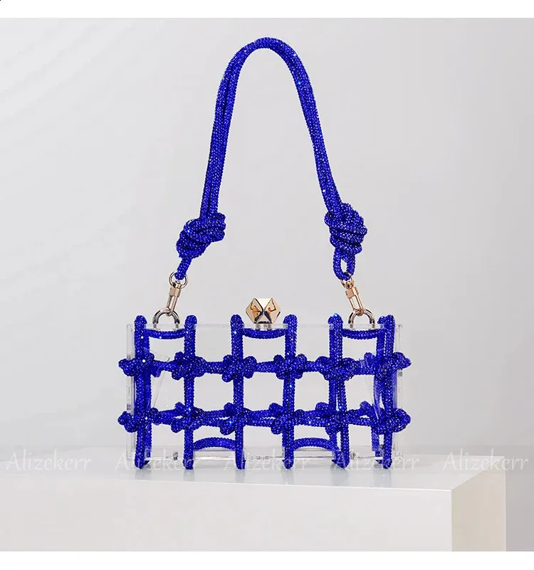 Bolsos de mano de noche con caja de acrílico transparente Dia para mujer, bolsos de mano y carteras de mano con cuerda anudada tejida, para bodas y fiestas_voghion.com