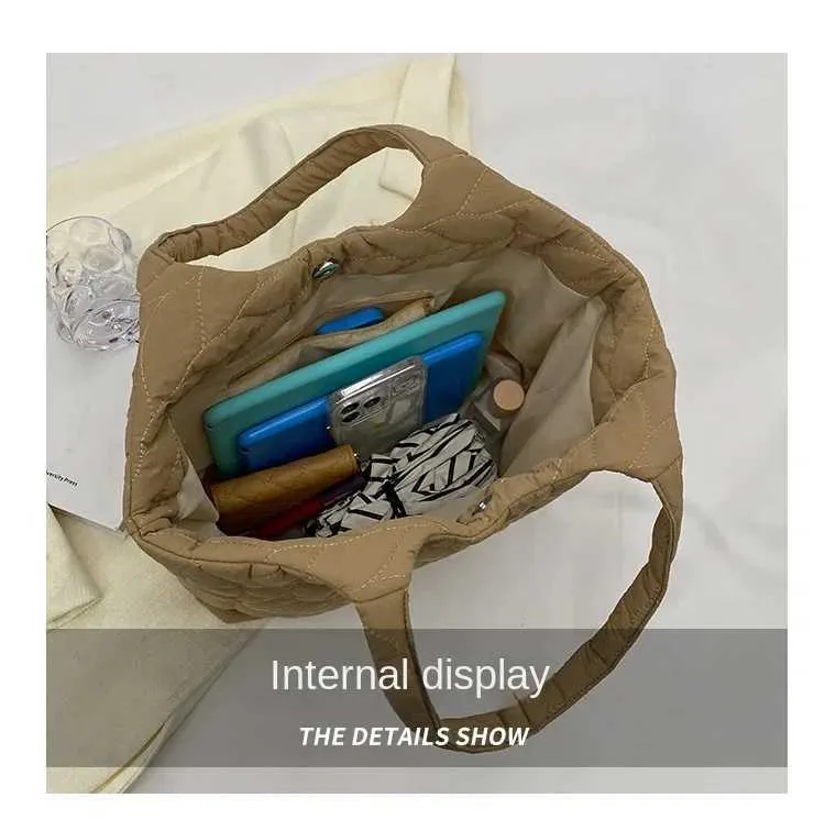 Mode Gesteppte Stickerei Thread Handtasche Leichte Puffy Top-Griff Große Kapazität Damen Kleine Einkaufstasche mit Mini_voghion.com