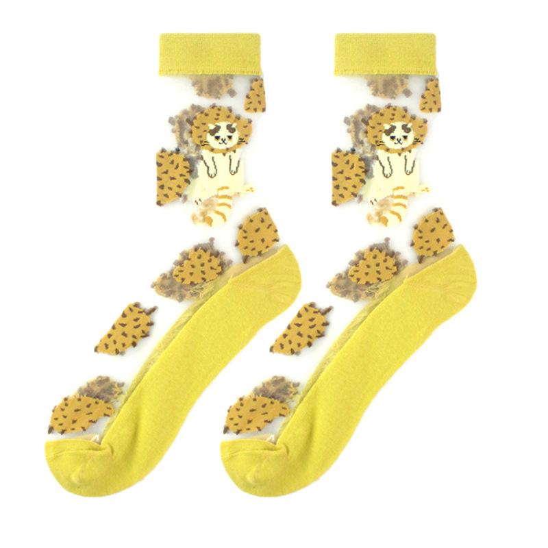 23 Spring/Summer Women's Thin Style Medium Tube Fashion Trendy Wind Flower Dorsen Series Glass Silk Socks_voghion.com