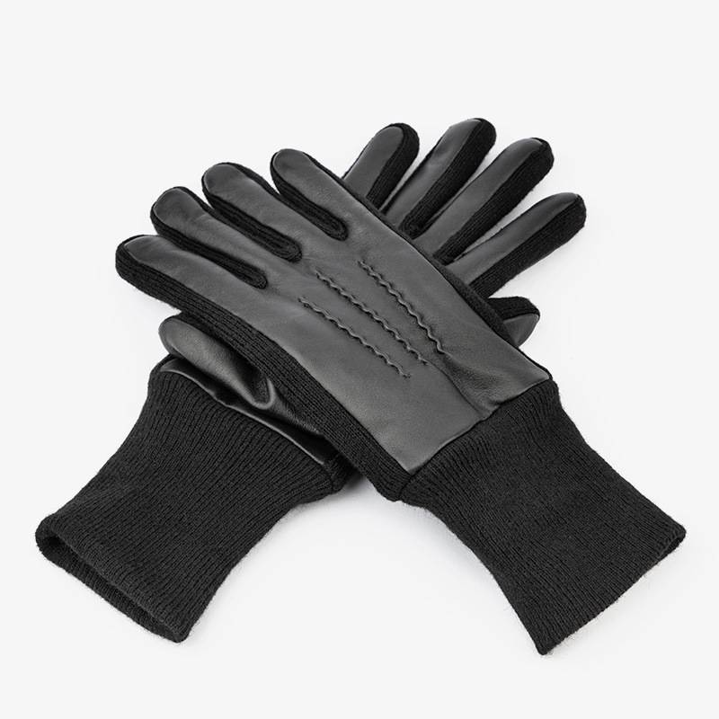 Herrenhandschuhe Winter Warme Schaffellhandschuhe Herren Strickfingerlose Radsporthandschuhe Fleecegefüttert Winddicht Schwarze Lederhandschuhe_voghion.com