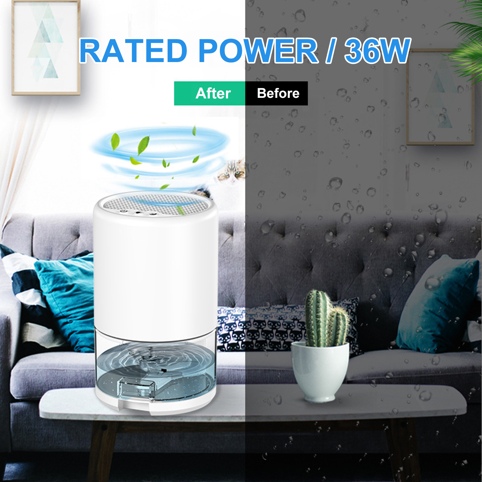 1000ml Air Dehumidifier Automatic Bucket Full Shut-Off Mute Bedroom Dryer with RGB Colorful Night Light Portable for Home Office_voghion.com