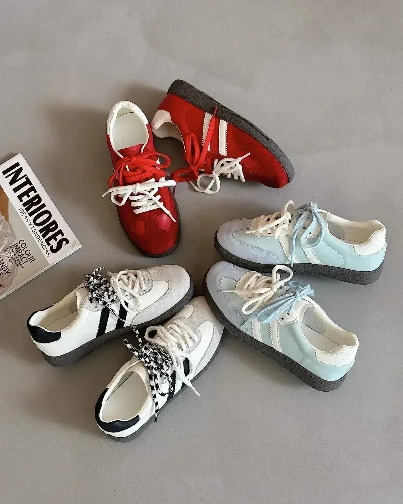 Baskets de tennis plates pour femmes, chaussures vulcanisées à lacets, couleurs mélangées, tendance, printemps-automne_voghion.com
